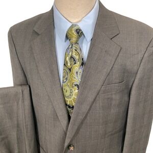 Jos A Bank Suit Mens 42R Taupe Brown Glen Plaid Heritage Neutral 2 Button Wool